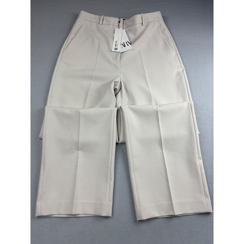 Zara Light Cream Wide-Leg Trousers